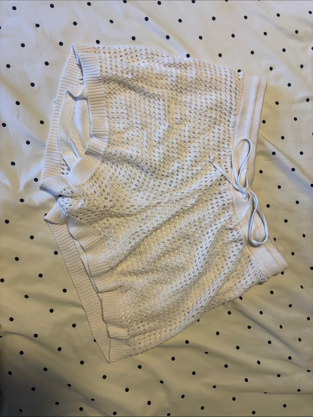 White Knit Drawstring Shorts